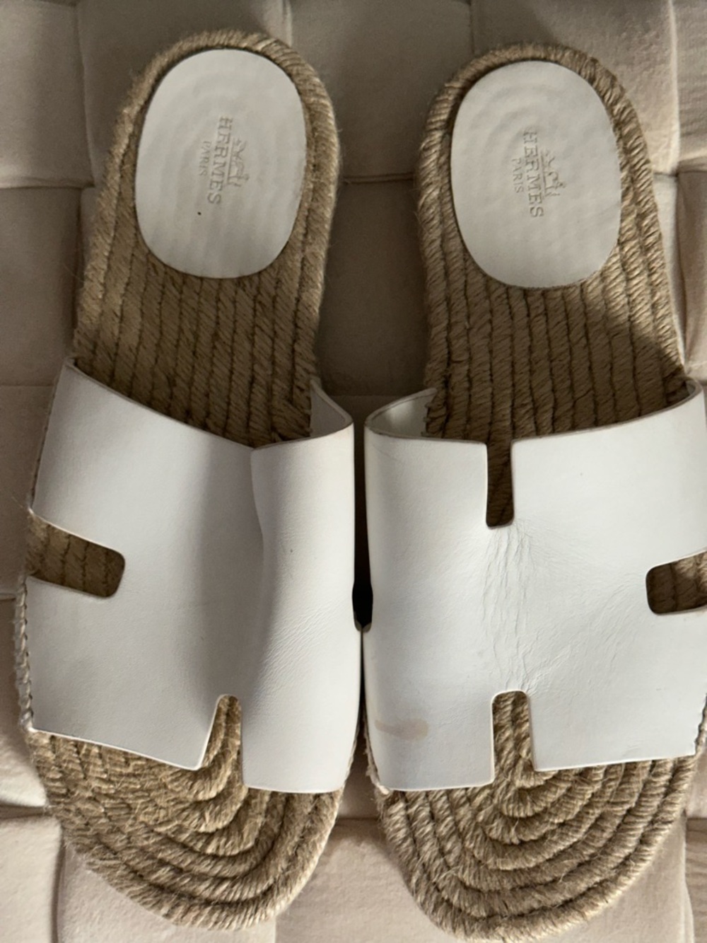 Men’s White Hermés Leather Slide Espadrilles